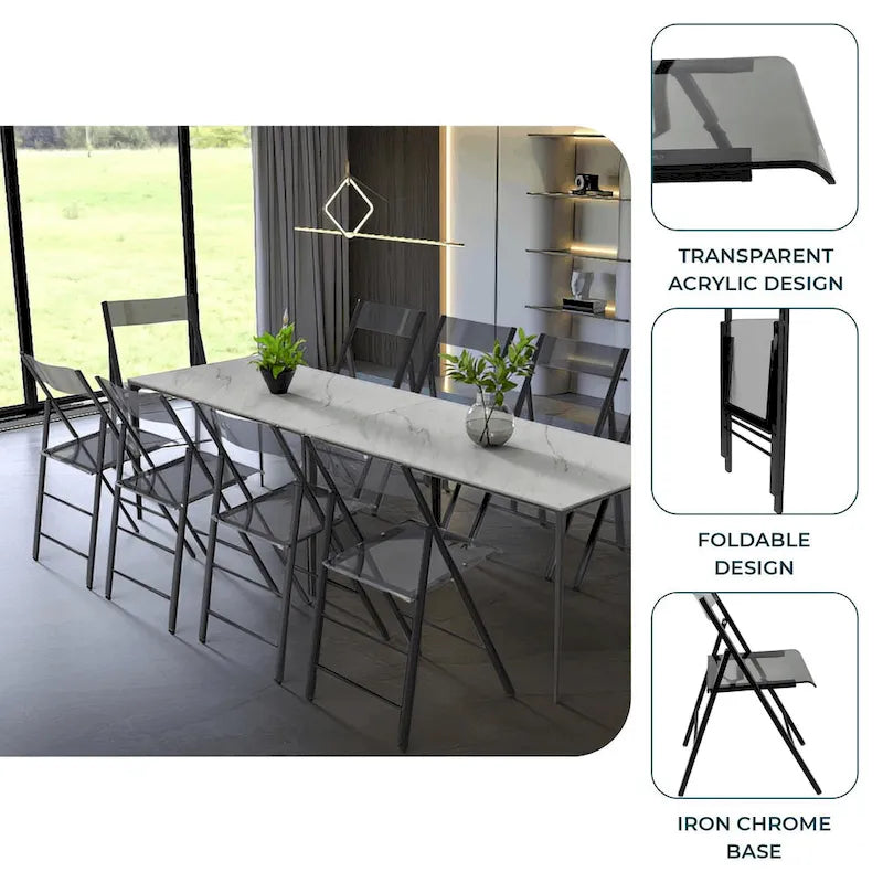 Foldable Acrylic Dining Chair with Chrome Frame, Indoor and Outdoor
