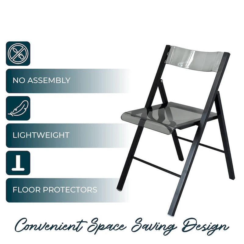 Foldable Acrylic Dining Chair with Chrome Frame, Indoor and Outdoor