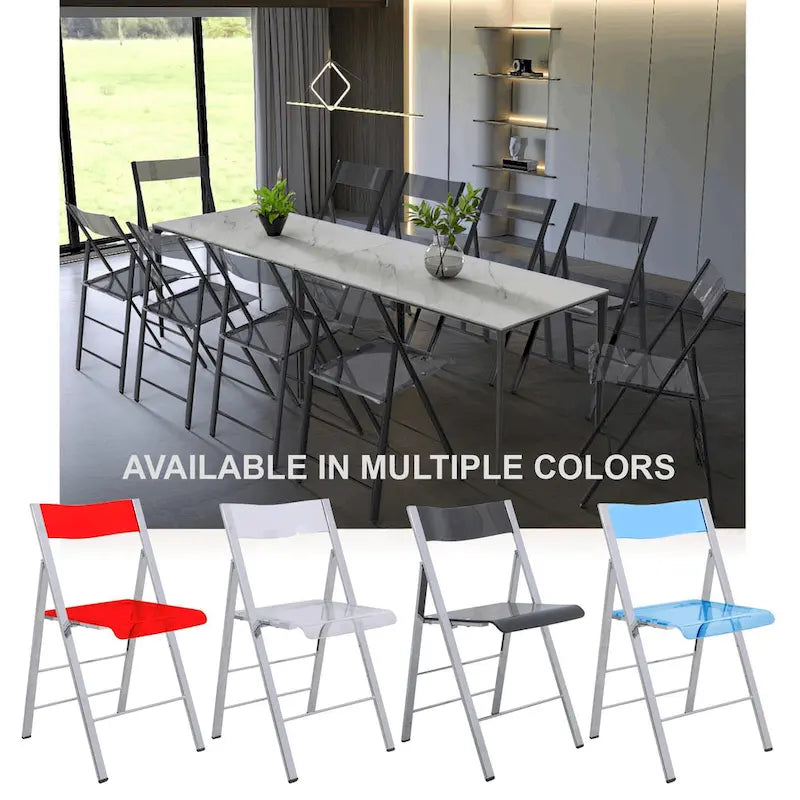 Foldable Acrylic Dining Chair with Chrome Frame, Indoor and Outdoor
