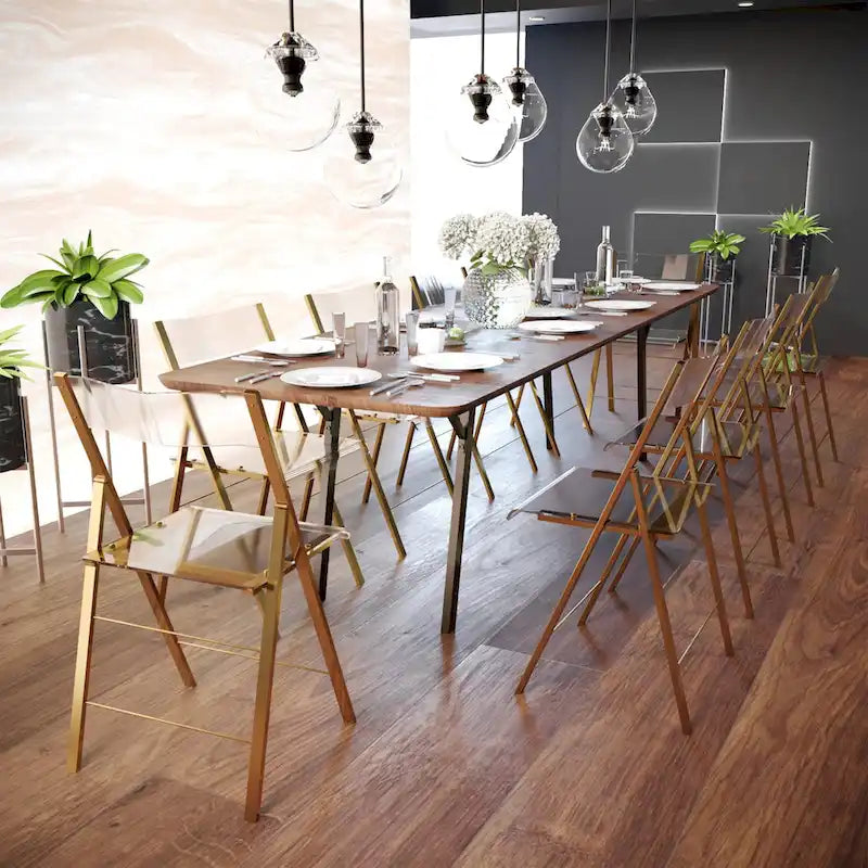 Foldable Acrylic Dining Chair with Chrome Frame, Indoor and Outdoor