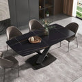71-Inch Modern Dining Table with Slate Stone Top and Metal Legs
