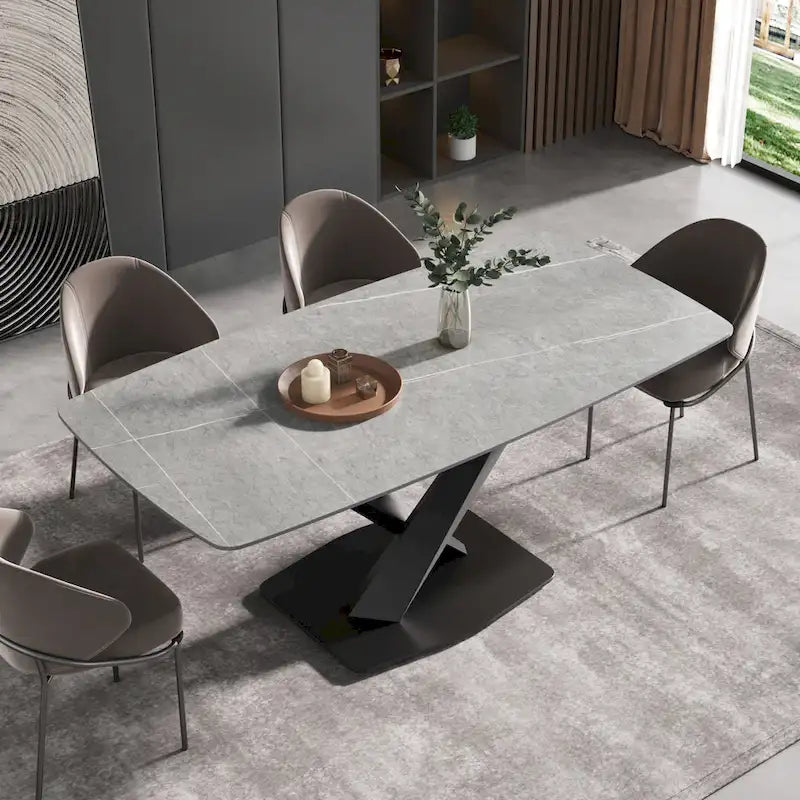 71-Inch Modern Dining Table with Slate Stone Top and Metal Legs