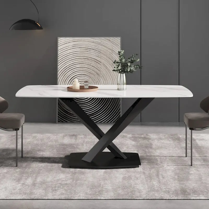 71-Inch Modern Dining Table with Slate Stone Top and Metal Legs