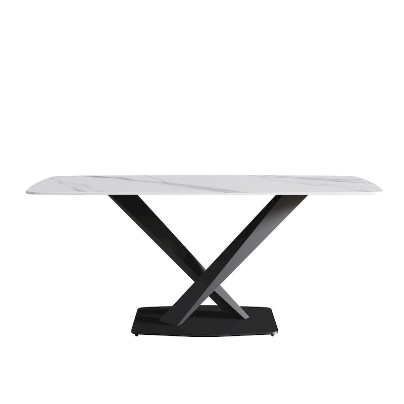 71-Inch Modern Dining Table with Slate Stone Top and Metal Legs