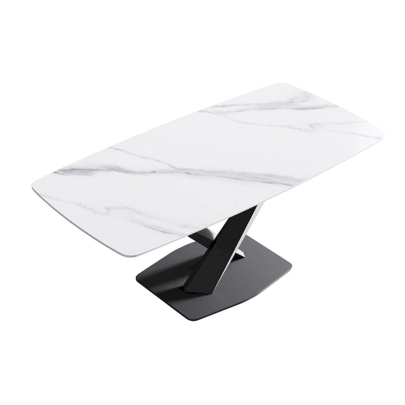 71-Inch Modern Dining Table with Slate Stone Top and Metal Legs