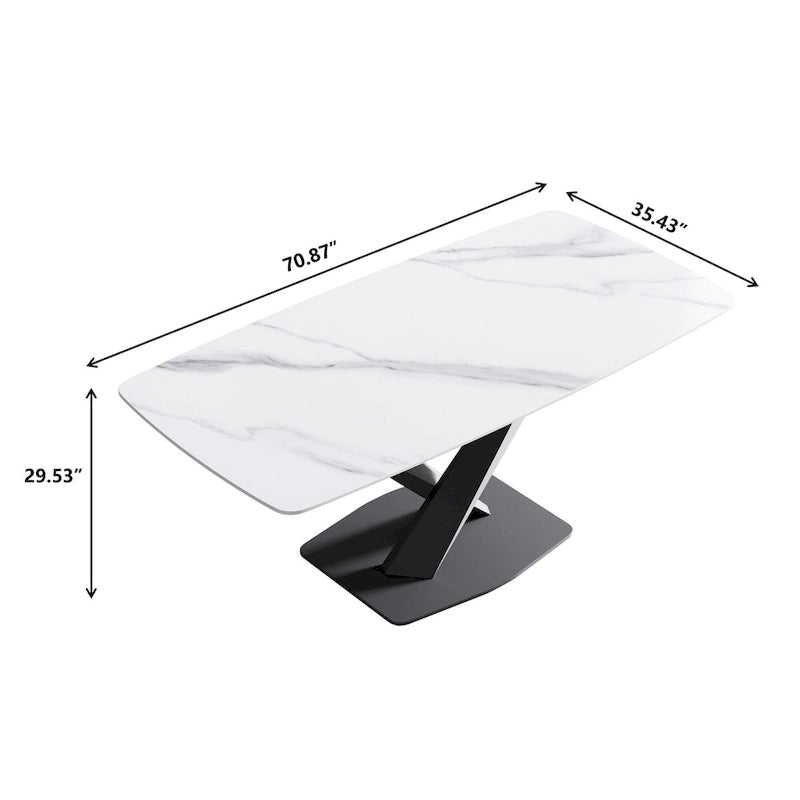 71-Inch Modern Dining Table with Slate Stone Top and Metal Legs