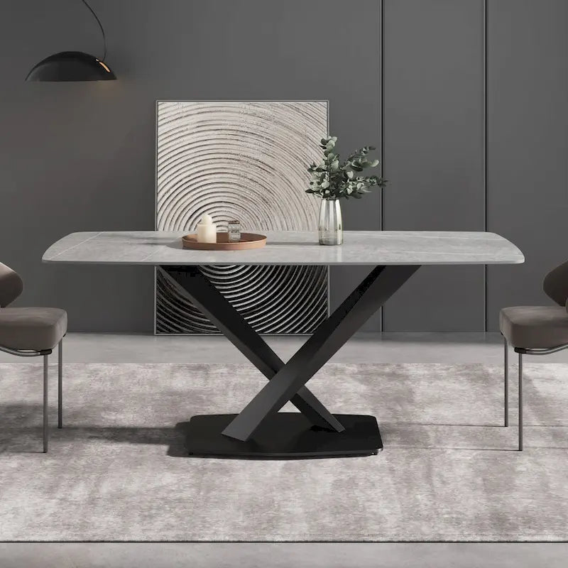71-Inch Modern Dining Table with Slate Stone Top and Metal Legs