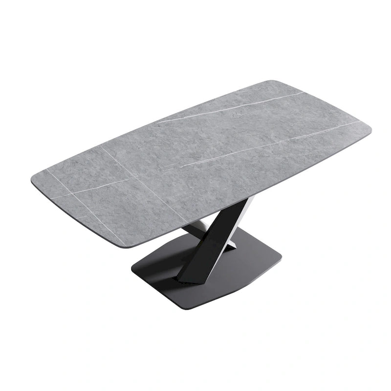 71-Inch Modern Dining Table with Slate Stone Top and Metal Legs