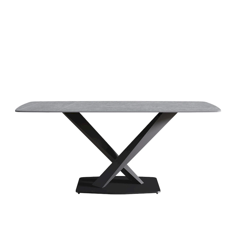 71-Inch Modern Dining Table with Slate Stone Top and Metal Legs