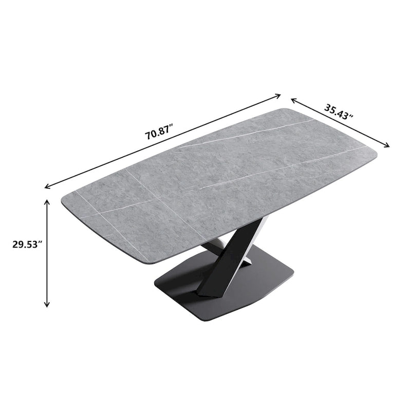 71-Inch Modern Dining Table with Slate Stone Top and Metal Legs