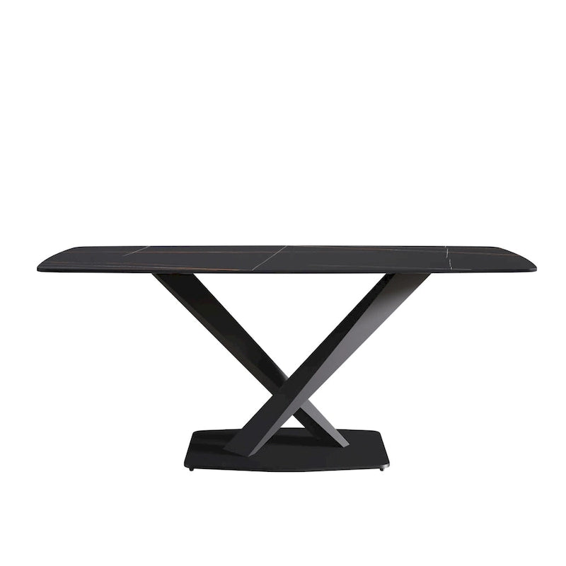 71-Inch Modern Dining Table with Slate Stone Top and Metal Legs