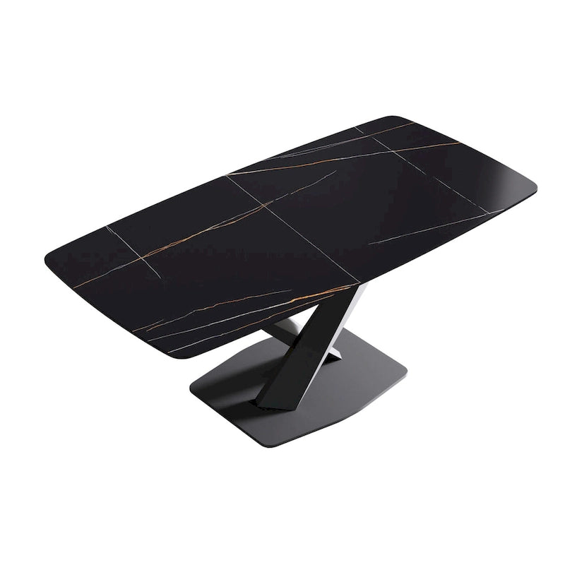 71-Inch Modern Dining Table with Slate Stone Top and Metal Legs