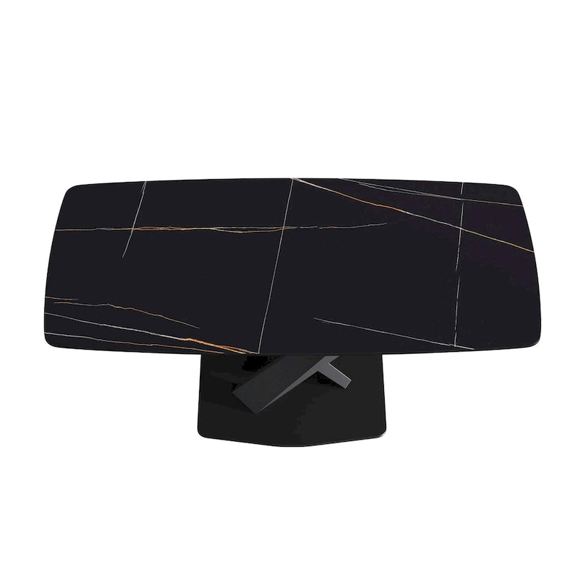 71-Inch Modern Dining Table with Slate Stone Top and Metal Legs