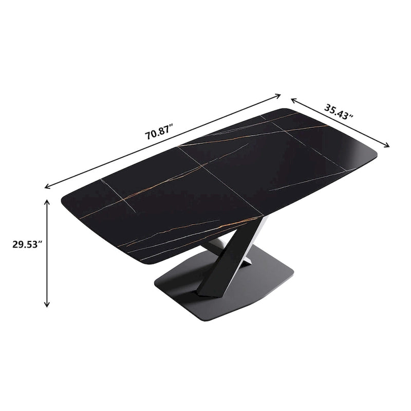 71-Inch Modern Dining Table with Slate Stone Top and Metal Legs