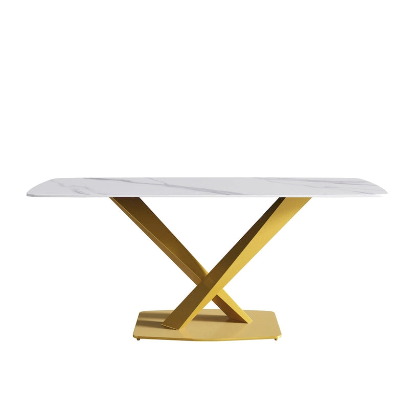 71-Inch Modern Dining Table with Slate Stone Top and Metal Legs