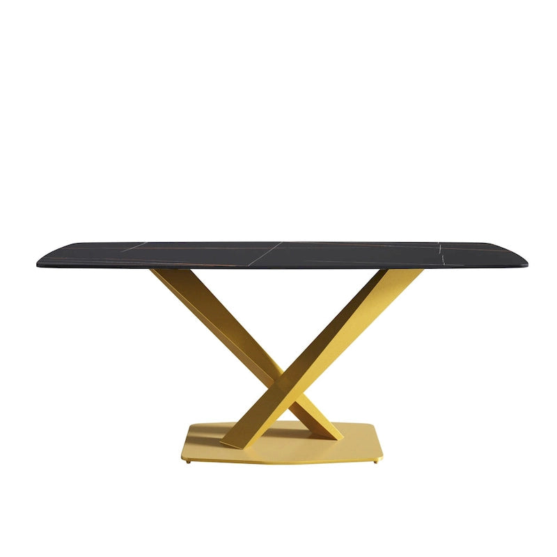 71-Inch Modern Dining Table with Slate Stone Top and Metal Legs