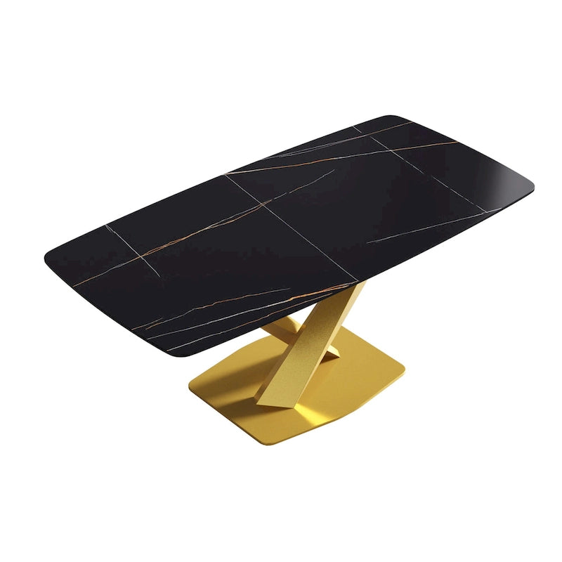71-Inch Modern Dining Table with Slate Stone Top and Metal Legs