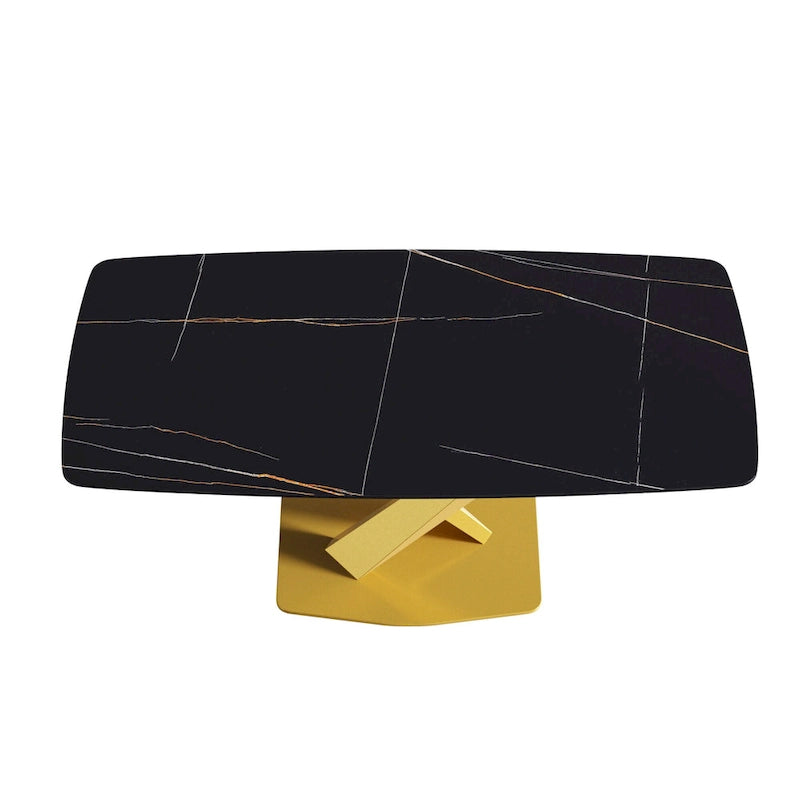 71-Inch Modern Dining Table with Slate Stone Top and Metal Legs