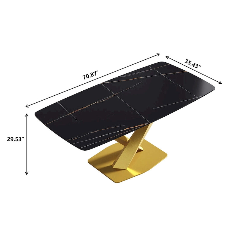 71-Inch Modern Dining Table with Slate Stone Top and Metal Legs