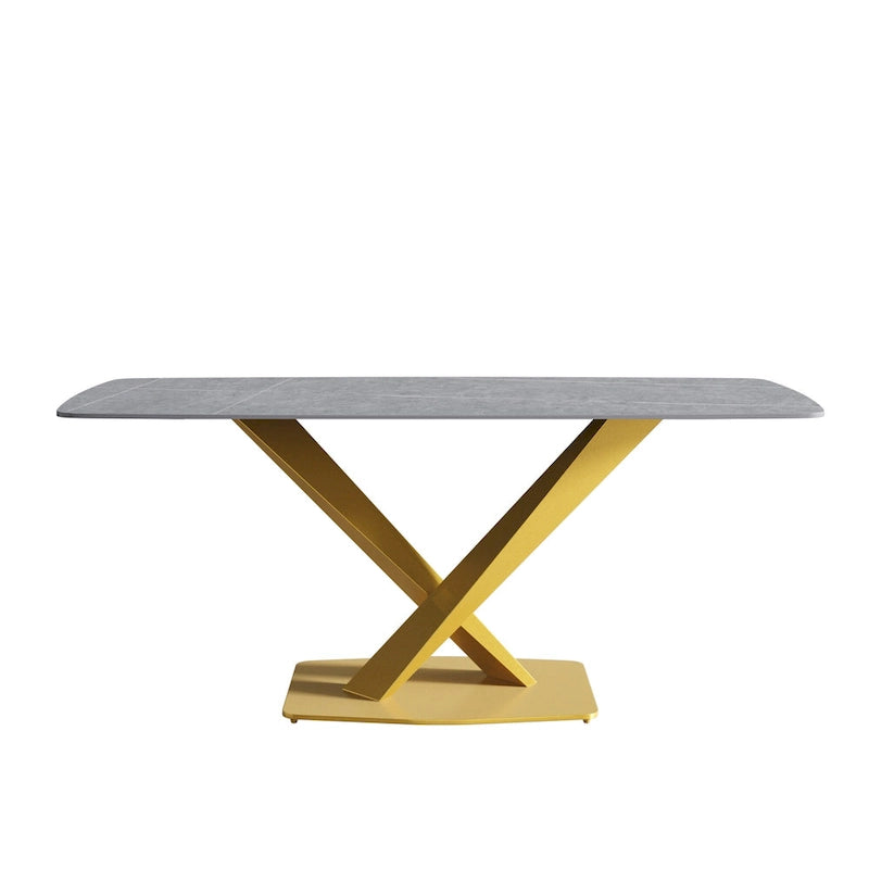 71-Inch Modern Dining Table with Slate Stone Top and Metal Legs
