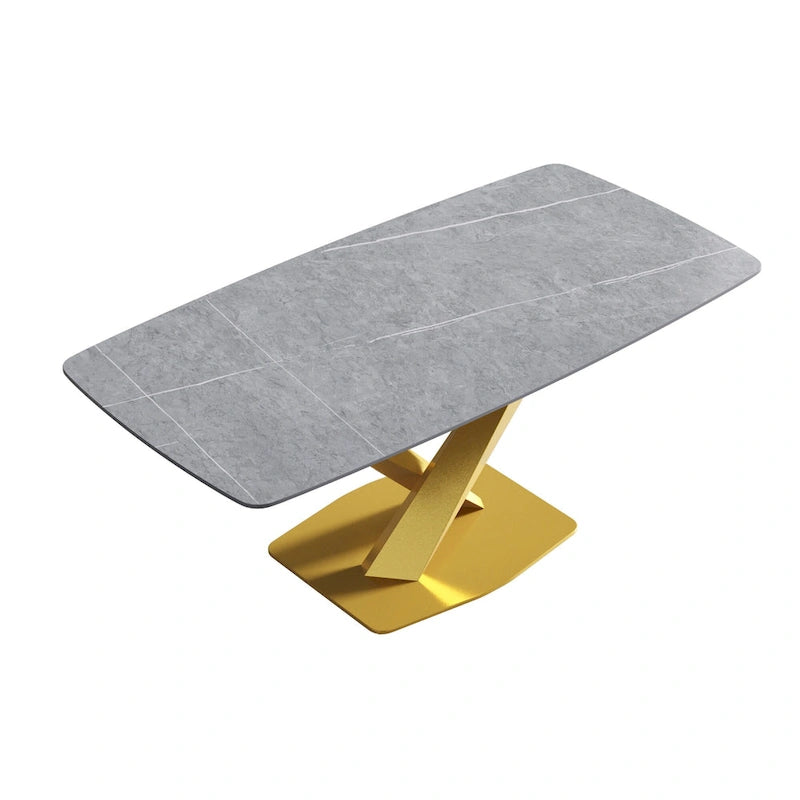 71-Inch Modern Dining Table with Slate Stone Top and Metal Legs