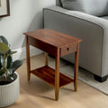 Solid Acacia Wood Recliner End Table with Drawer and Bottom Shelf
