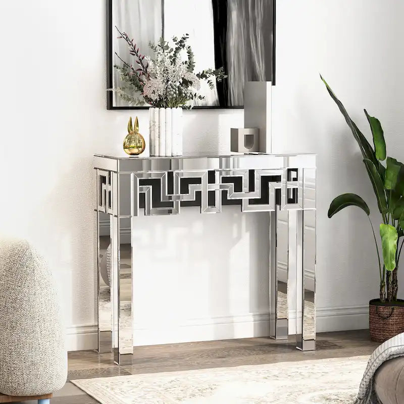 Modern Mirrored Console Table with Geometric Frame