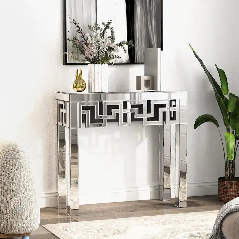 Modern Mirrored Console Table with Geometric Frame