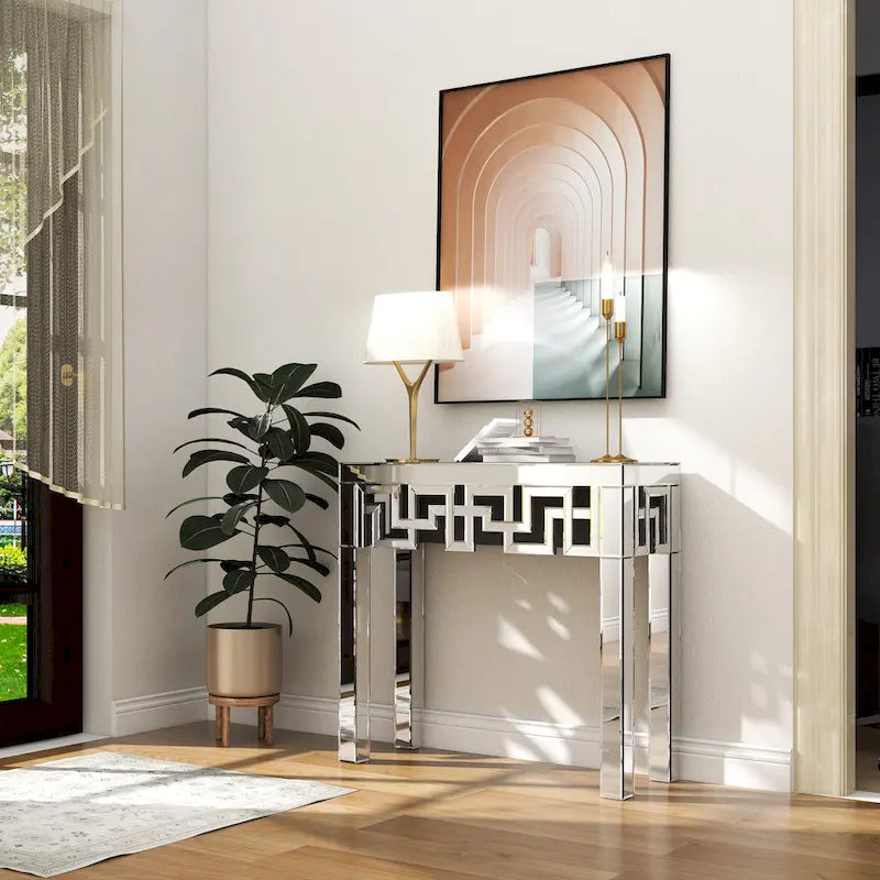 Modern Mirrored Console Table with Geometric Frame