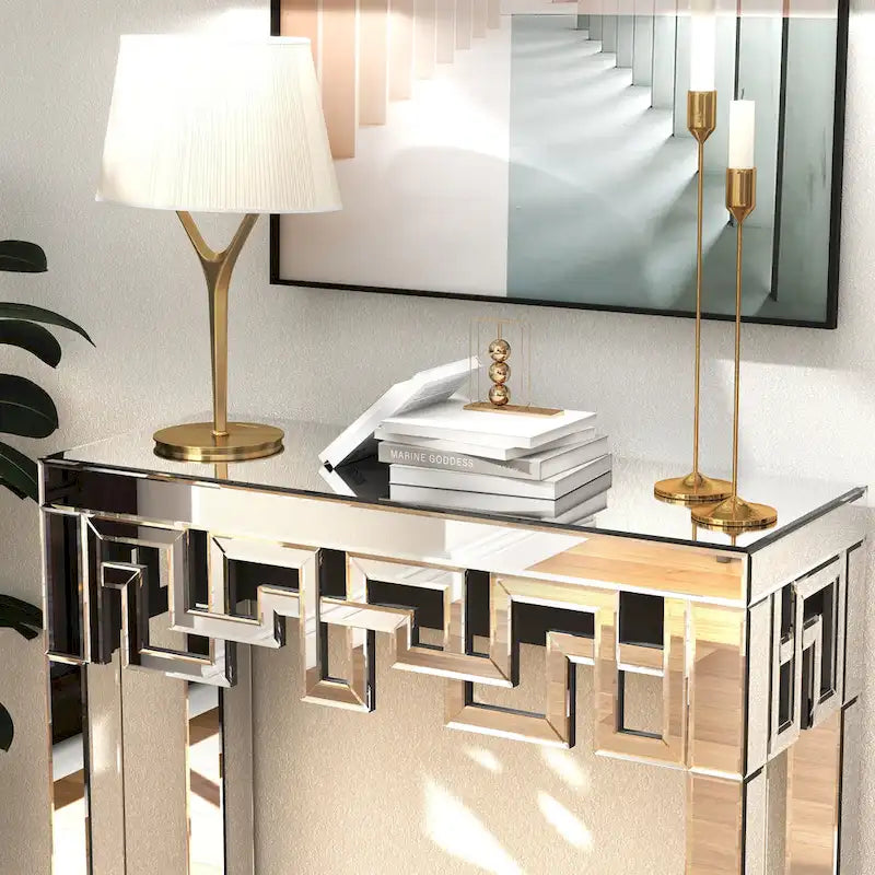 Modern Mirrored Console Table with Geometric Frame