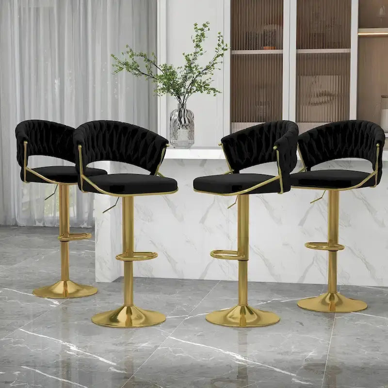 Adjustable Height Swivel Bar Stool with Velvet Seat, Set of 4