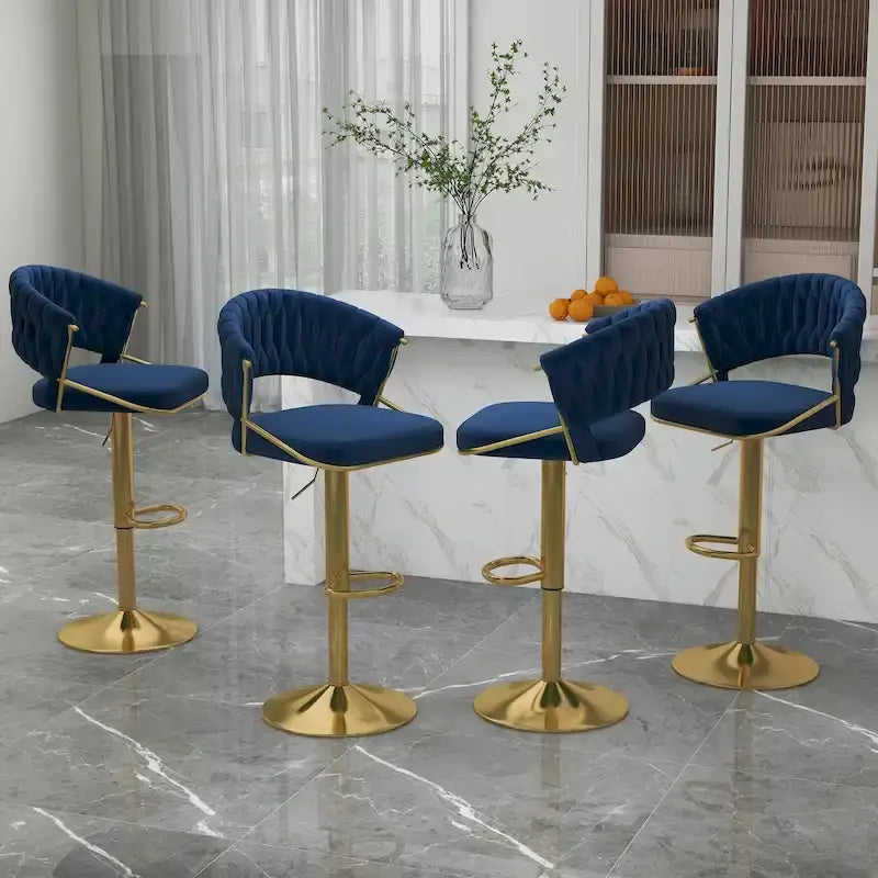 Adjustable Height Swivel Bar Stool with Velvet Seat, Set of 4
