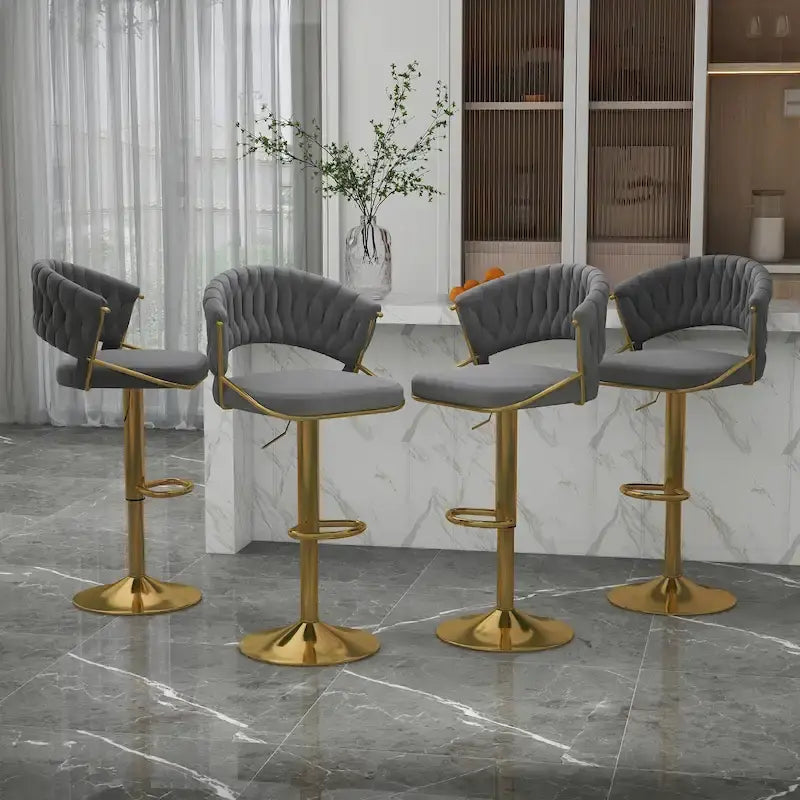 Adjustable Height Swivel Bar Stool with Velvet Seat, Set of 4
