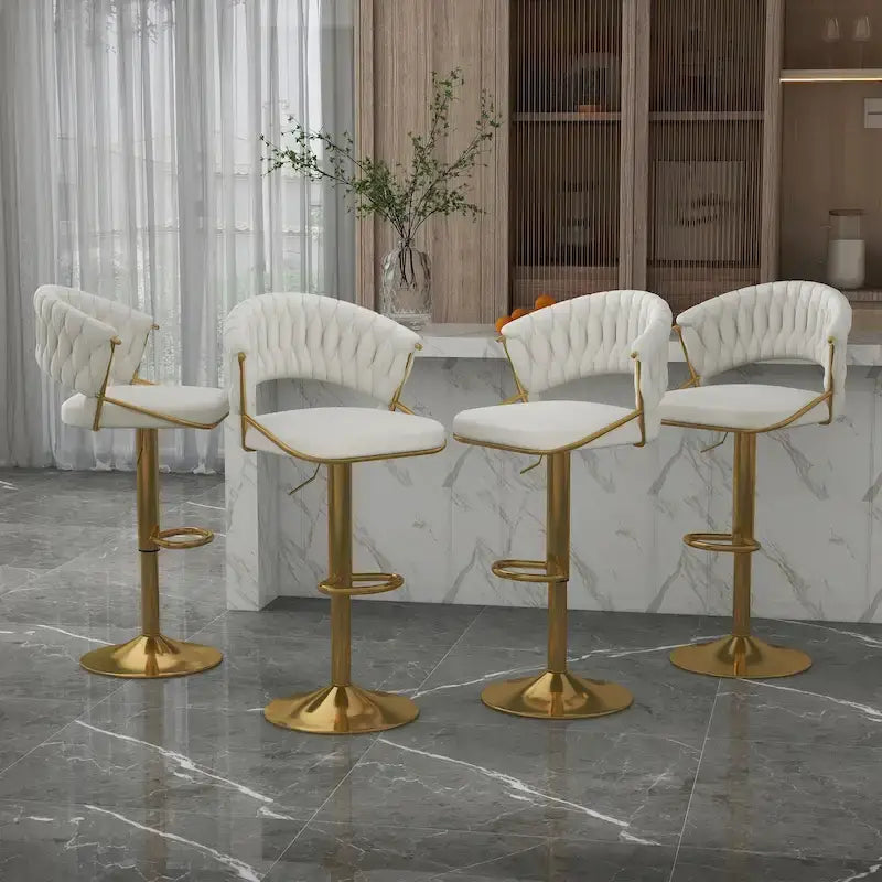 Adjustable Height Swivel Bar Stool with Velvet Seat, Set of 4