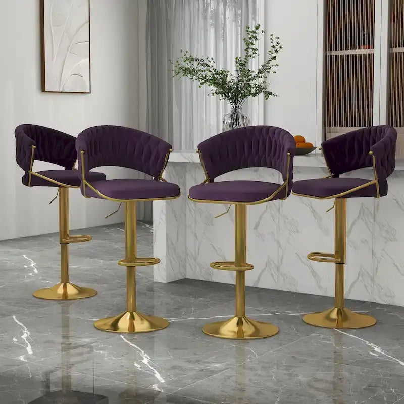 Adjustable Height Swivel Bar Stool with Velvet Seat, Set of 4