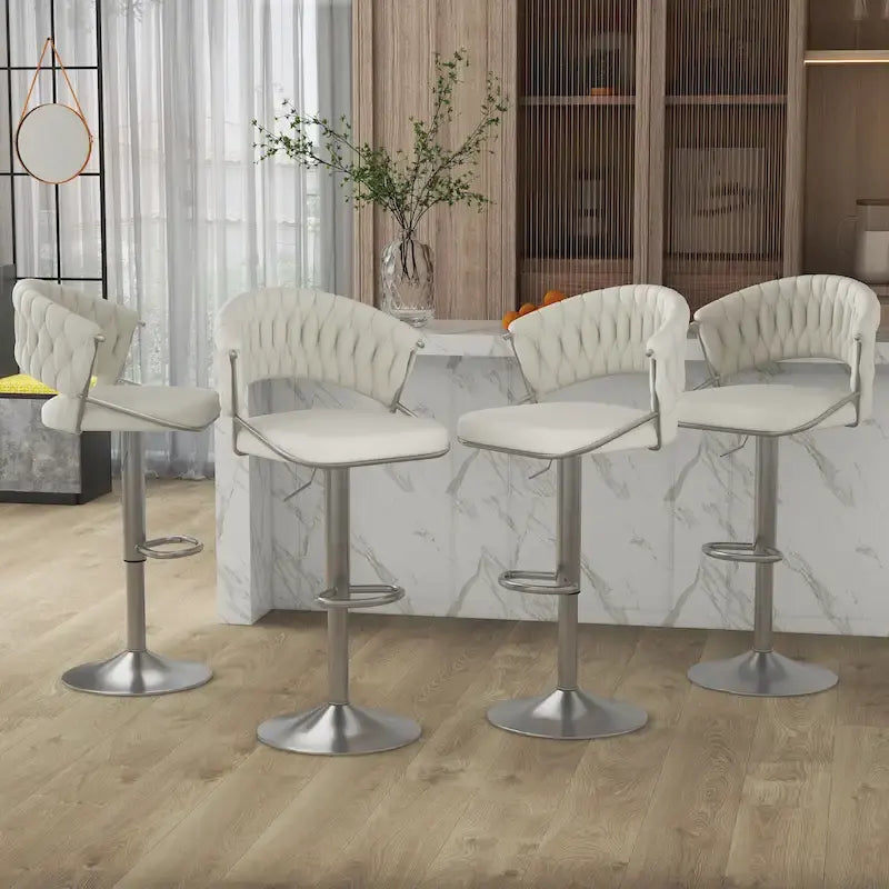 Adjustable Height Swivel Bar Stool with Velvet Seat, Set of 4