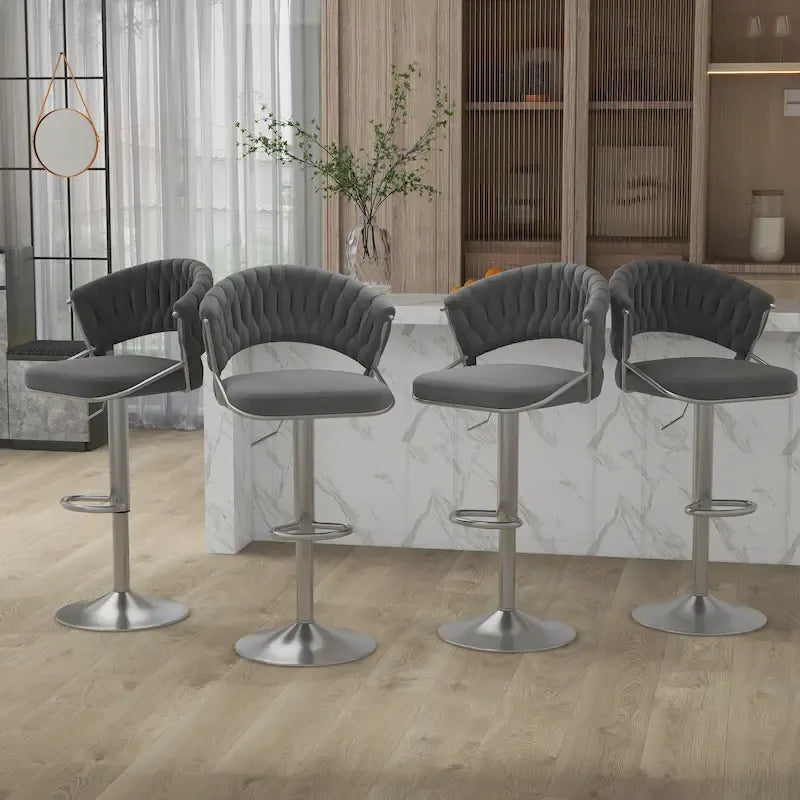 Adjustable Height Swivel Bar Stool with Velvet Seat, Set of 4