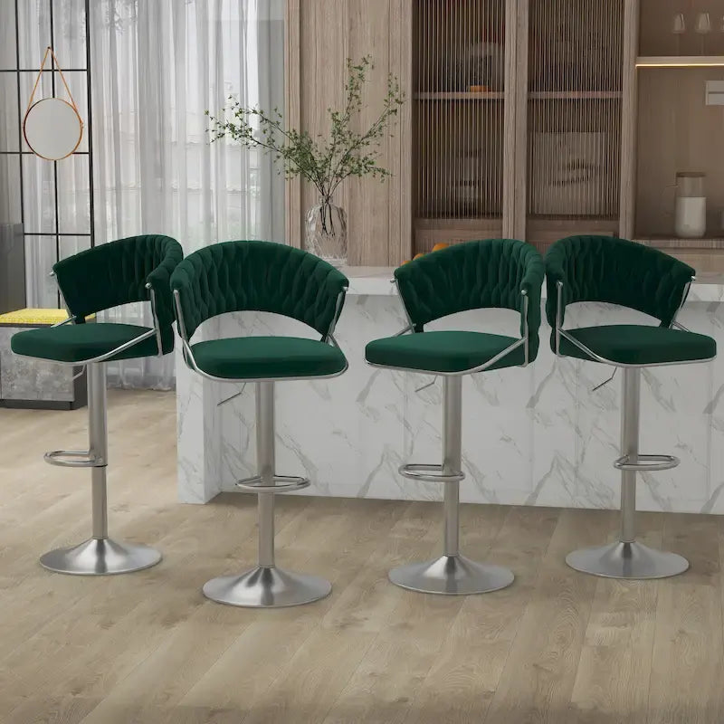 Adjustable Height Swivel Bar Stool with Velvet Seat, Set of 4