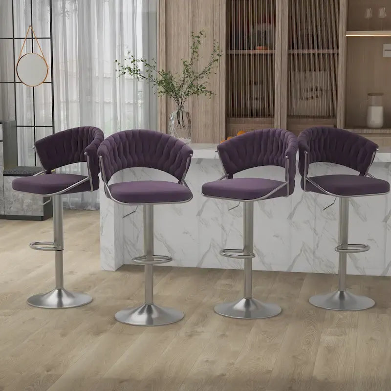 Adjustable Height Swivel Bar Stool with Velvet Seat, Set of 4