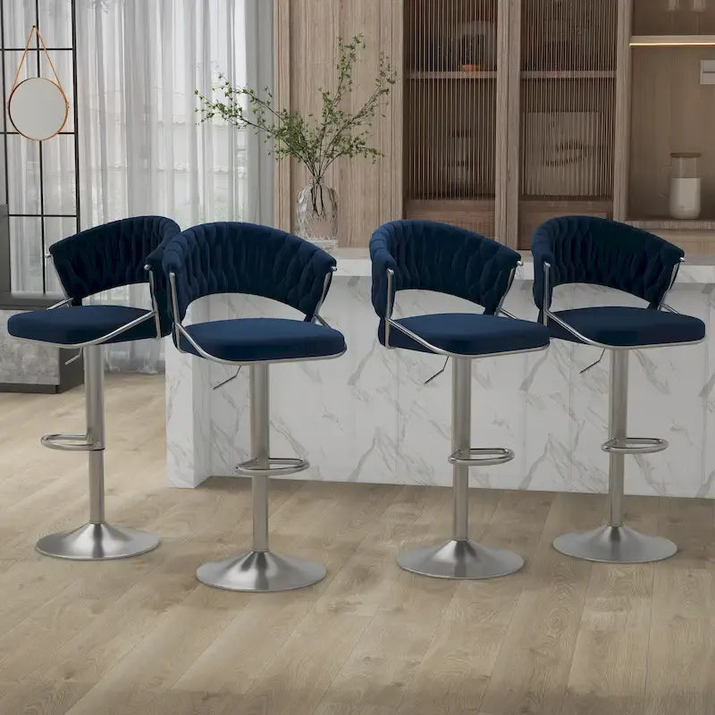 Adjustable Height Swivel Bar Stool with Velvet Seat, Set of 4
