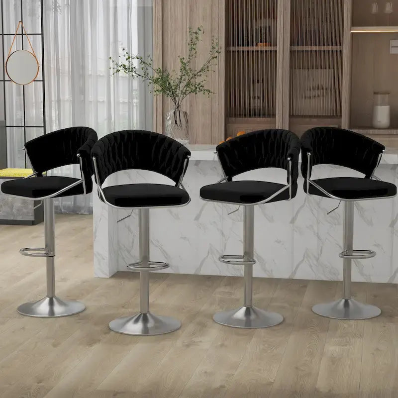 Adjustable Height Swivel Bar Stool with Velvet Seat, Set of 4