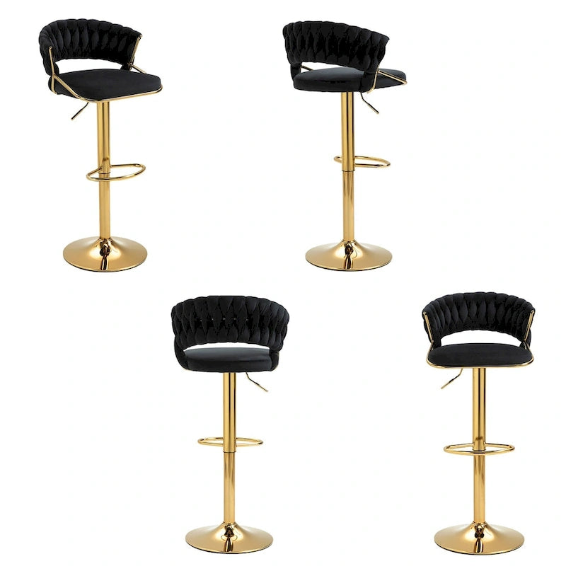 Adjustable Height Swivel Bar Stool with Velvet Seat, Set of 4