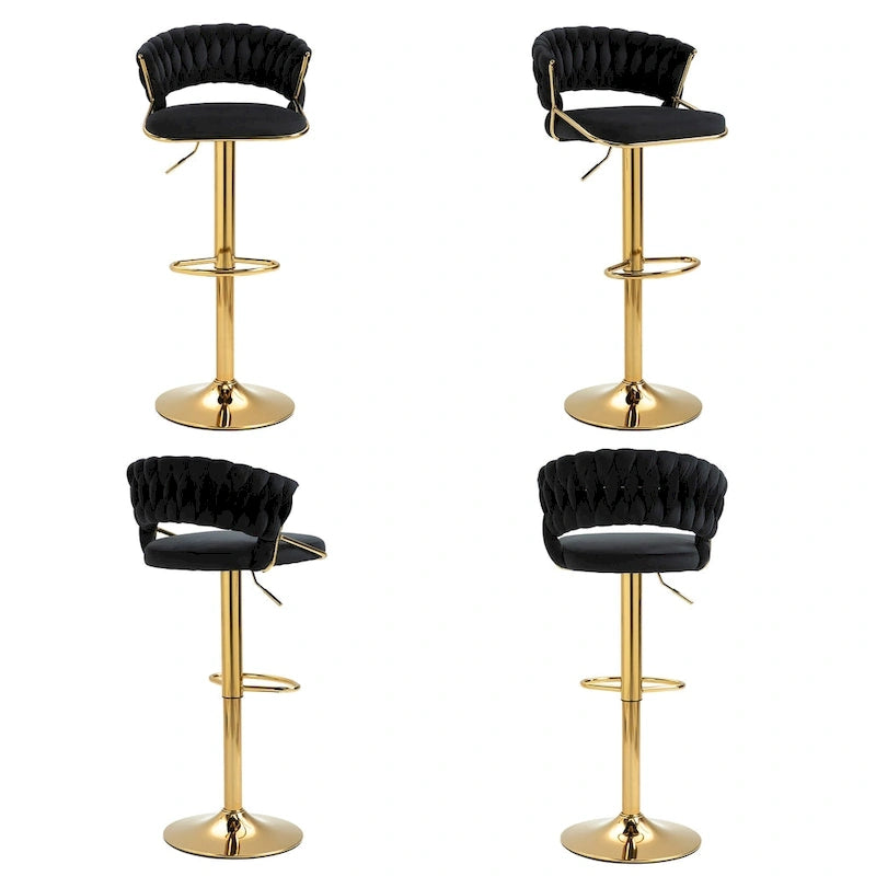 Adjustable Height Swivel Bar Stool with Velvet Seat, Set of 4