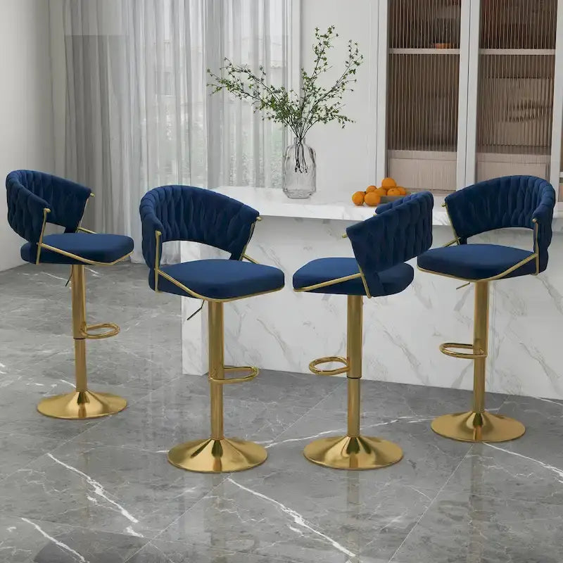 Adjustable Height Swivel Bar Stool with Velvet Seat, Set of 4