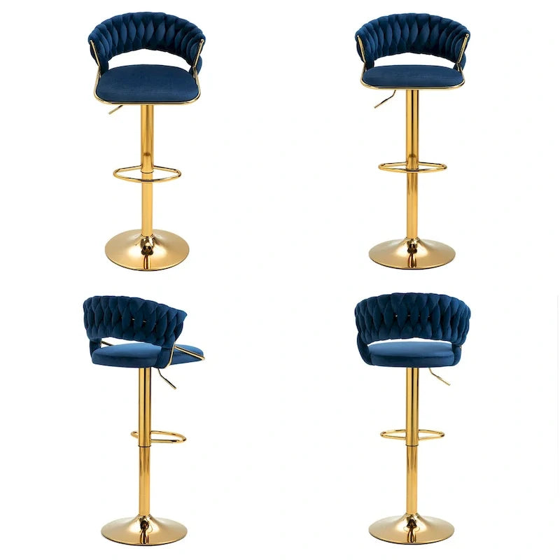 Adjustable Height Swivel Bar Stool with Velvet Seat, Set of 4