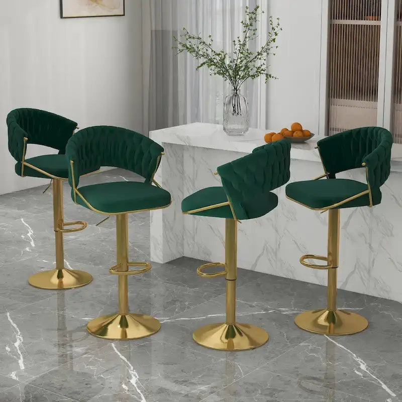 Adjustable Height Swivel Bar Stool with Velvet Seat, Set of 4