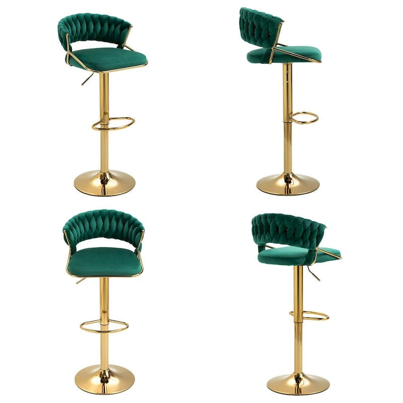 Adjustable Height Swivel Bar Stool with Velvet Seat, Set of 4