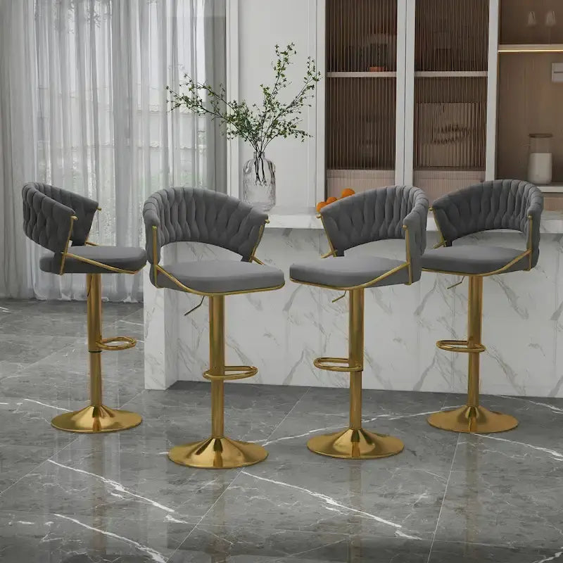 Adjustable Height Swivel Bar Stool with Velvet Seat, Set of 4