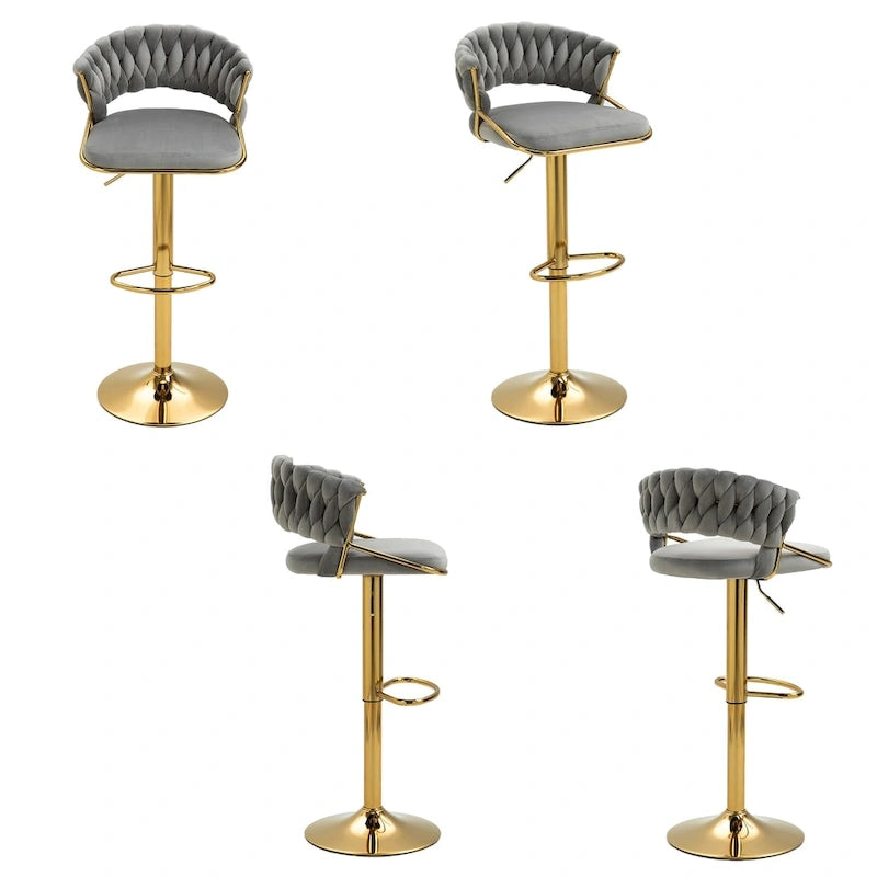 Adjustable Height Swivel Bar Stool with Velvet Seat, Set of 4
