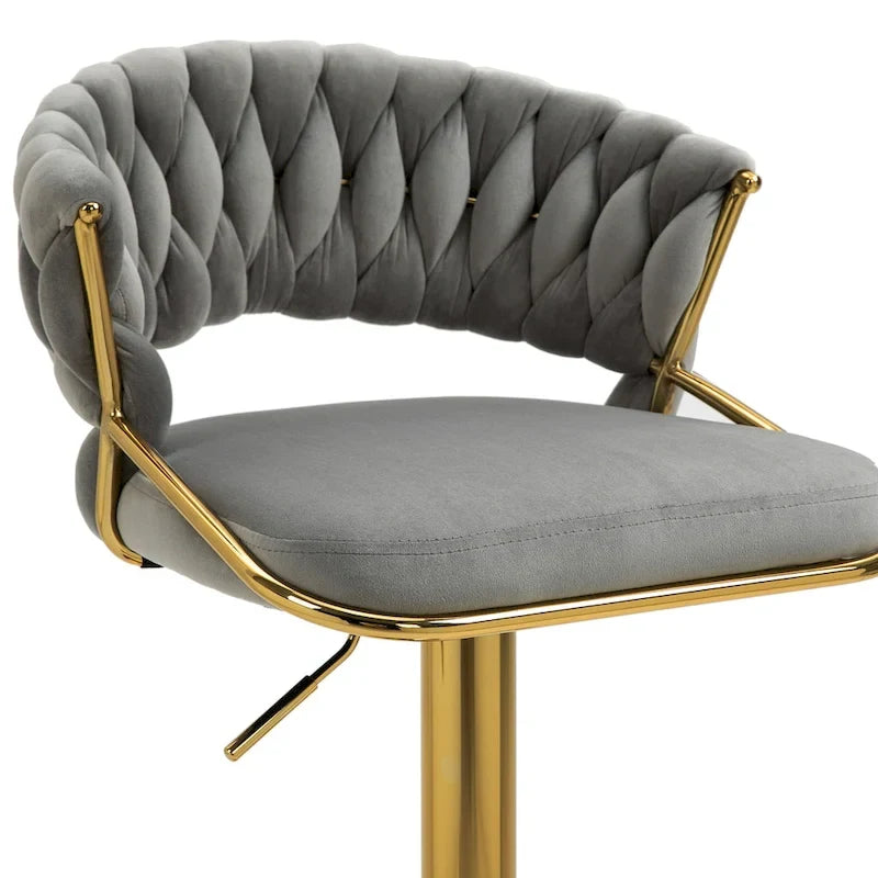 Adjustable Height Swivel Bar Stool with Velvet Seat, Set of 4